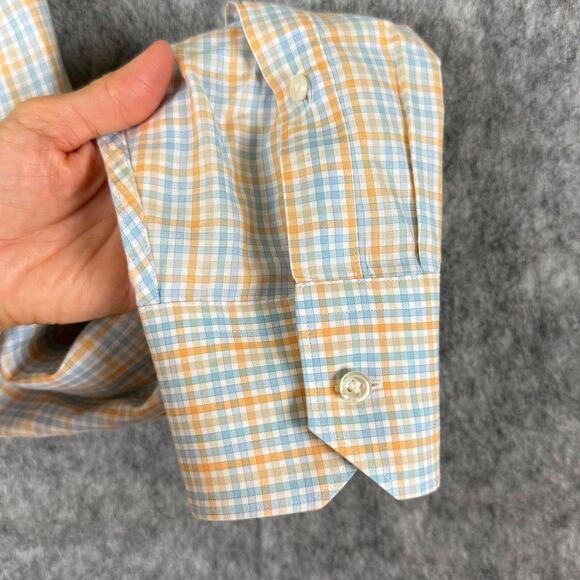 Peter Millar Collection Mens XL Shirt Gingham Blue Orange Yellow L/S Button Soft - Picture 3 of 12